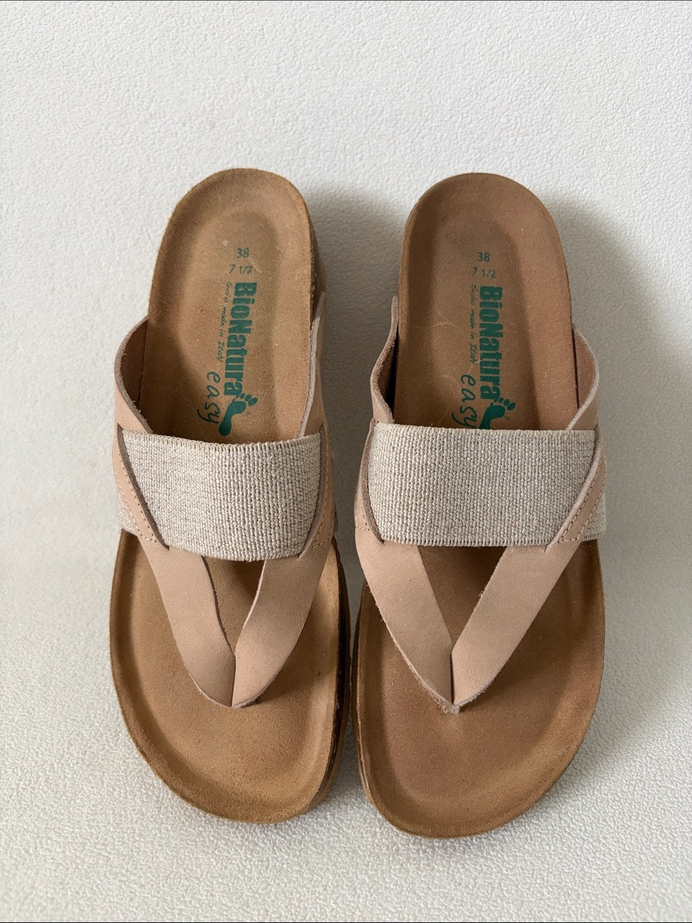 Bionatura Easy Women's Two-Strap Thong Sandals in Beige